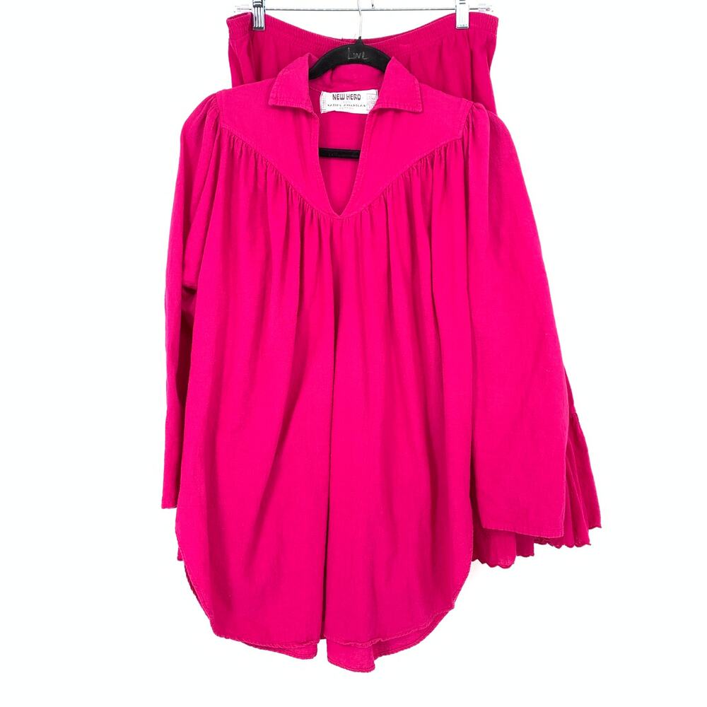 VTG New Hero Womens 2 Pc Set Top Skirt Sz M/L Bright Pink Native American Cotton